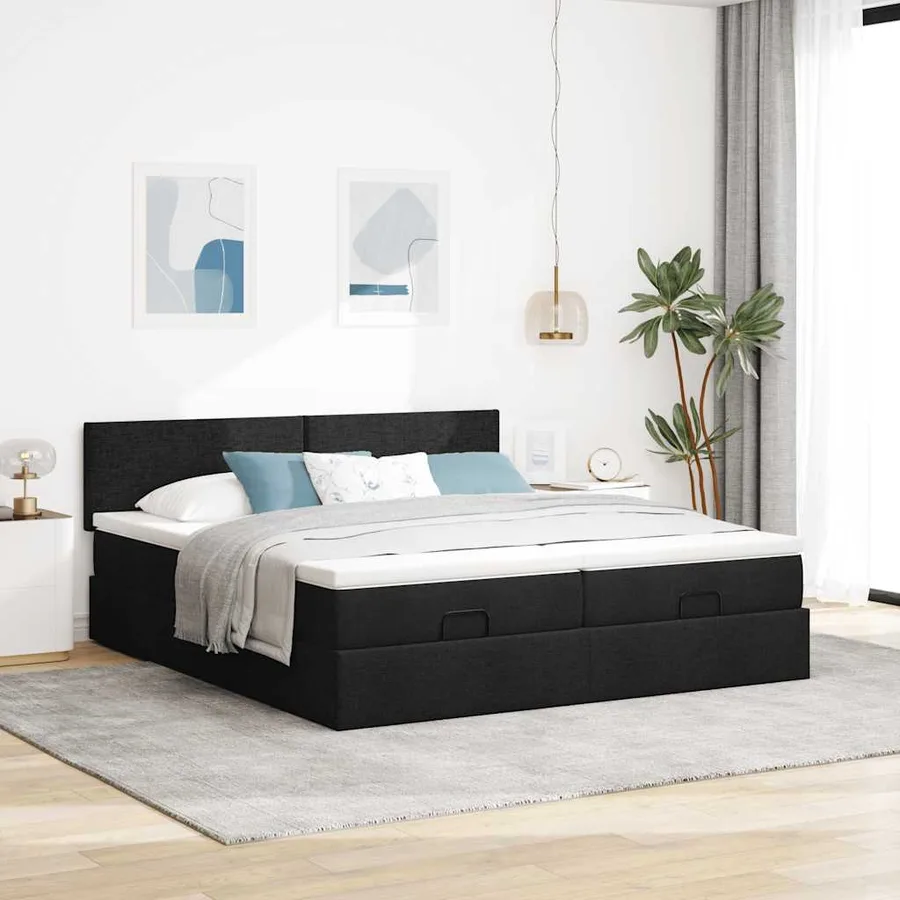 Cadre de lit ottoman avec matelas noir 160x200 cm tissu - 4