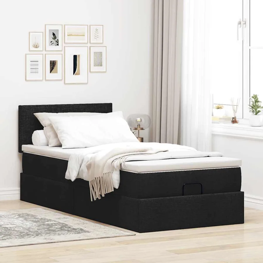 Cadre de lit ottoman avec matelas noir 80x200 cm tissu - 3