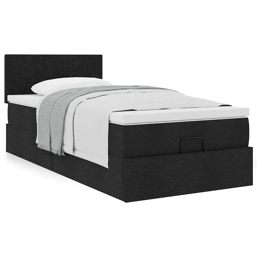 Cadre de lit ottoman avec matelas noir 80x200 cm tissu - 4