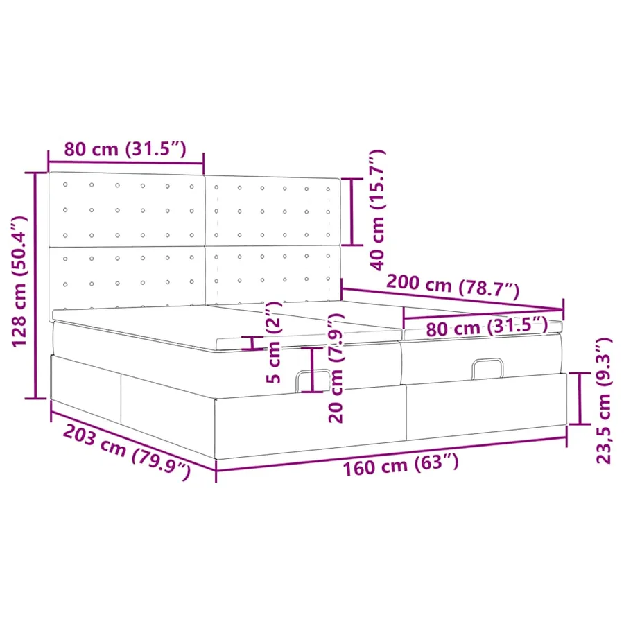 Cadre de lit ottoman avec matelas noir 160x200 cm tissu - 18