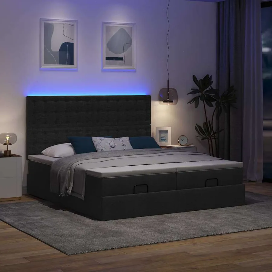 Cadre de lit ottoman avec matelas noir 160x200 cm tissu - 3