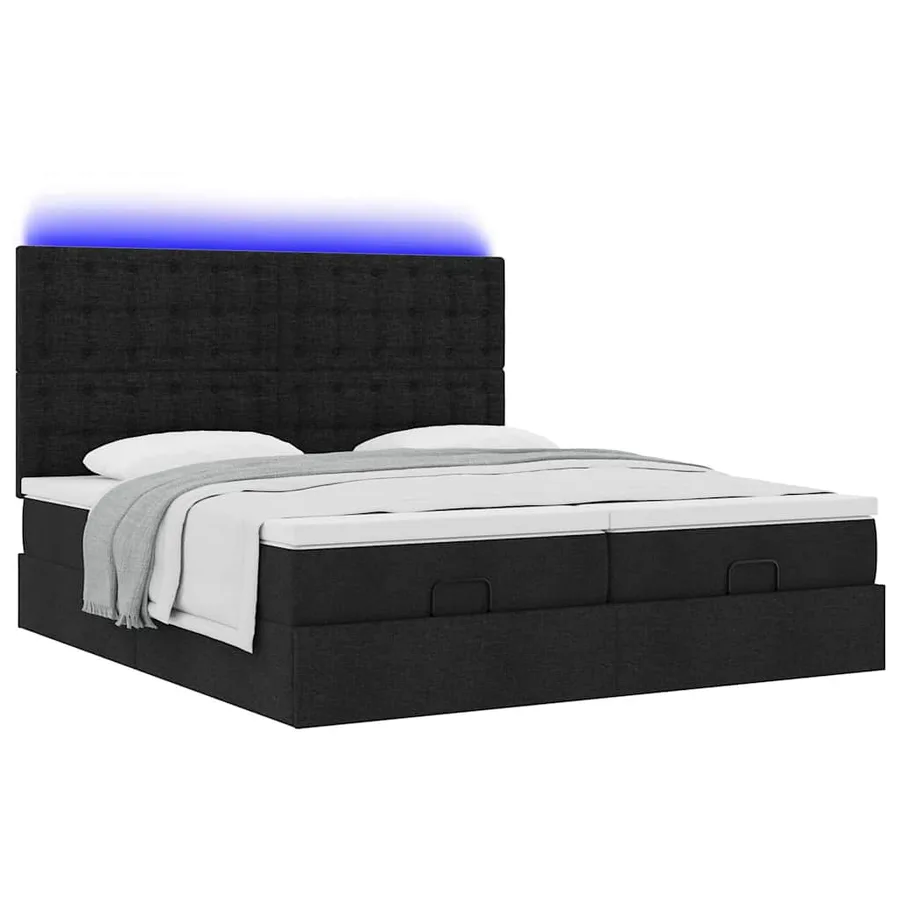 Cadre de lit ottoman avec matelas noir 160x200 cm tissu - 6