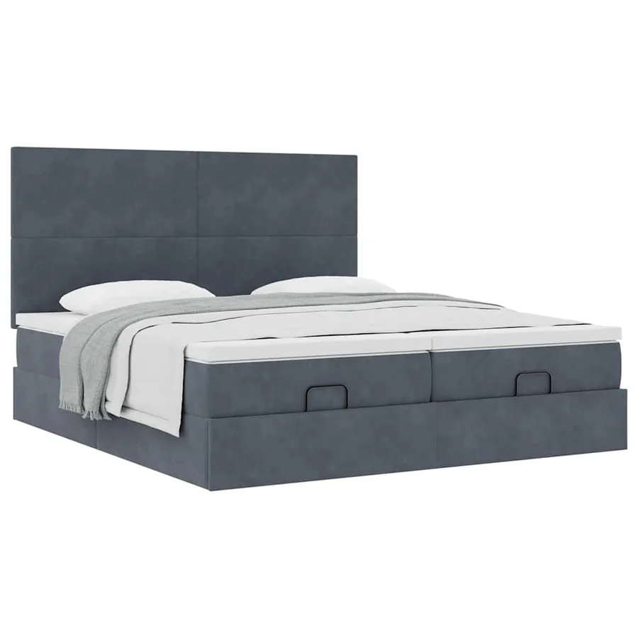 Cadre de lit ottoman avec matelas gris foncé 180x200cm velours - 5