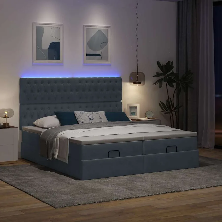 Cadre de lit ottoman avec matelas gris foncé 180x200cm velours - 3