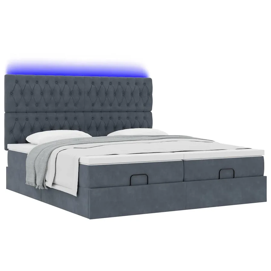 Cadre de lit ottoman avec matelas gris foncé 180x200cm velours - 6