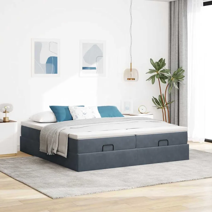 Cadre de lit ottoman avec matelas gris foncé 180x200cm velours - 3