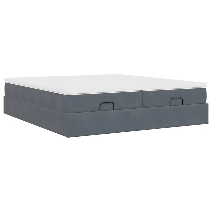Cadre de lit ottoman avec matelas gris foncé 180x200cm velours - 9