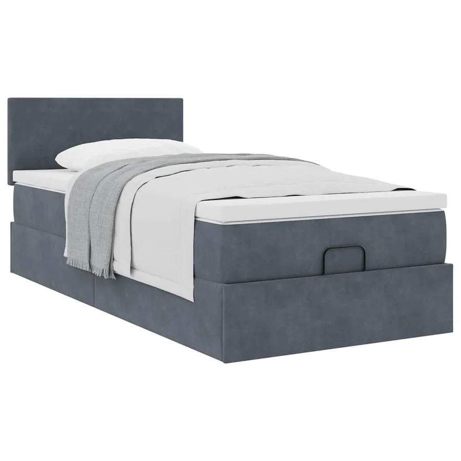 Cadre de lit ottoman et matelas gris foncé 90x200 cm velours - 5