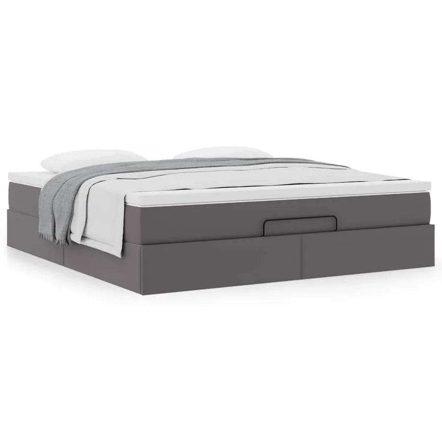 Cadre de lit ottoman avec matelas gris 180x200 cm similicuir - 4
