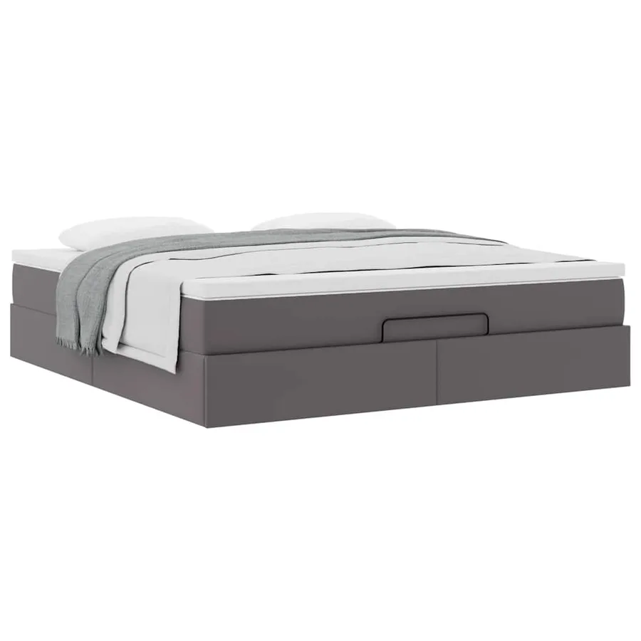Cadre de lit ottoman avec matelas gris 180x200 cm similicuir - 5