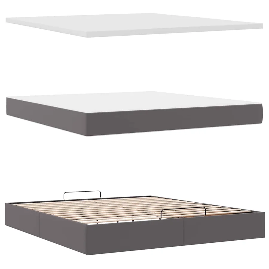 Cadre de lit ottoman avec matelas gris 180x200 cm similicuir - 8