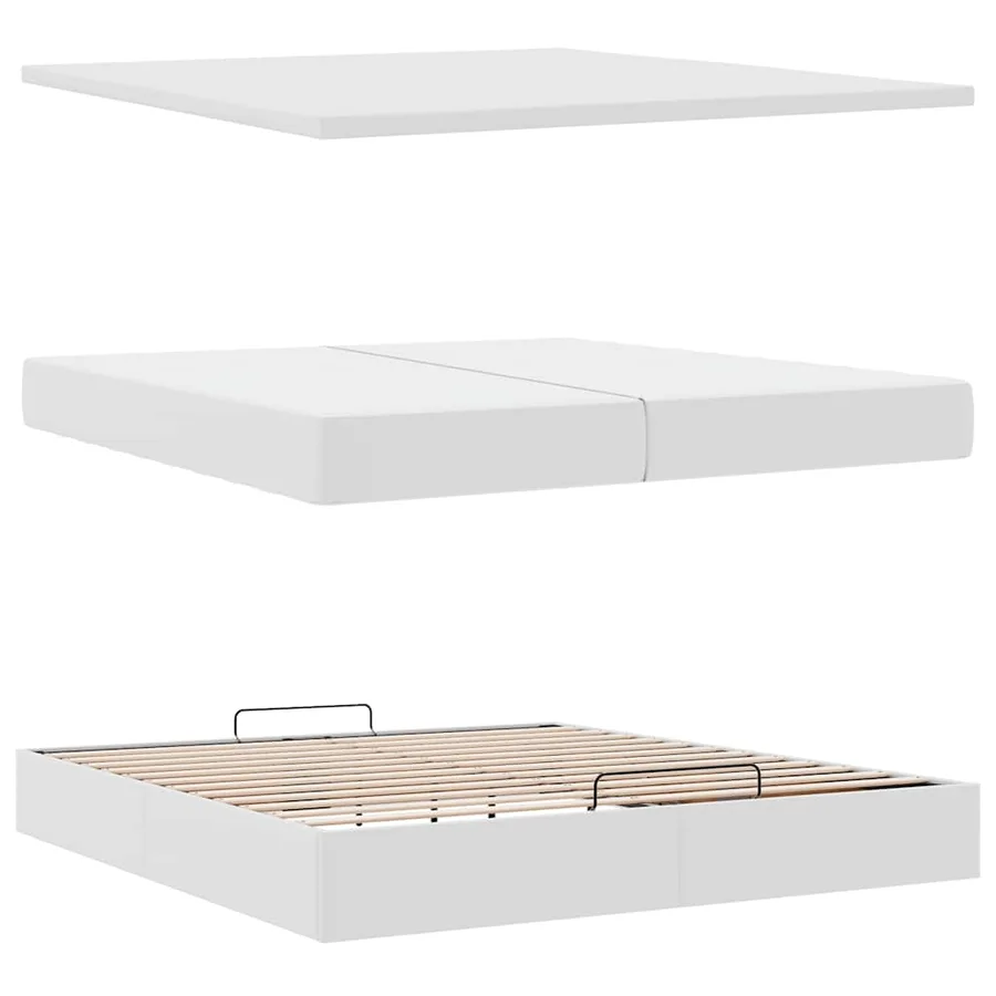 Cadre de lit ottoman et matelas blanc pur 200x200cm similicuir - 12