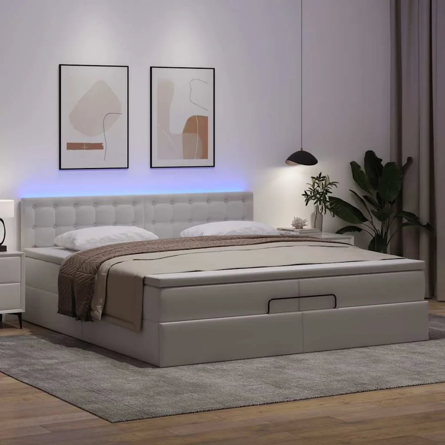 Cadre de lit ottoman et matelas blanc pur 200x200cm similicuir - 3