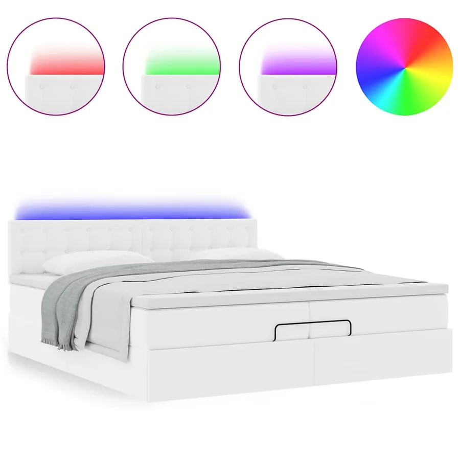 Cadre de lit ottoman et matelas blanc pur 200x200cm similicuir - 5
