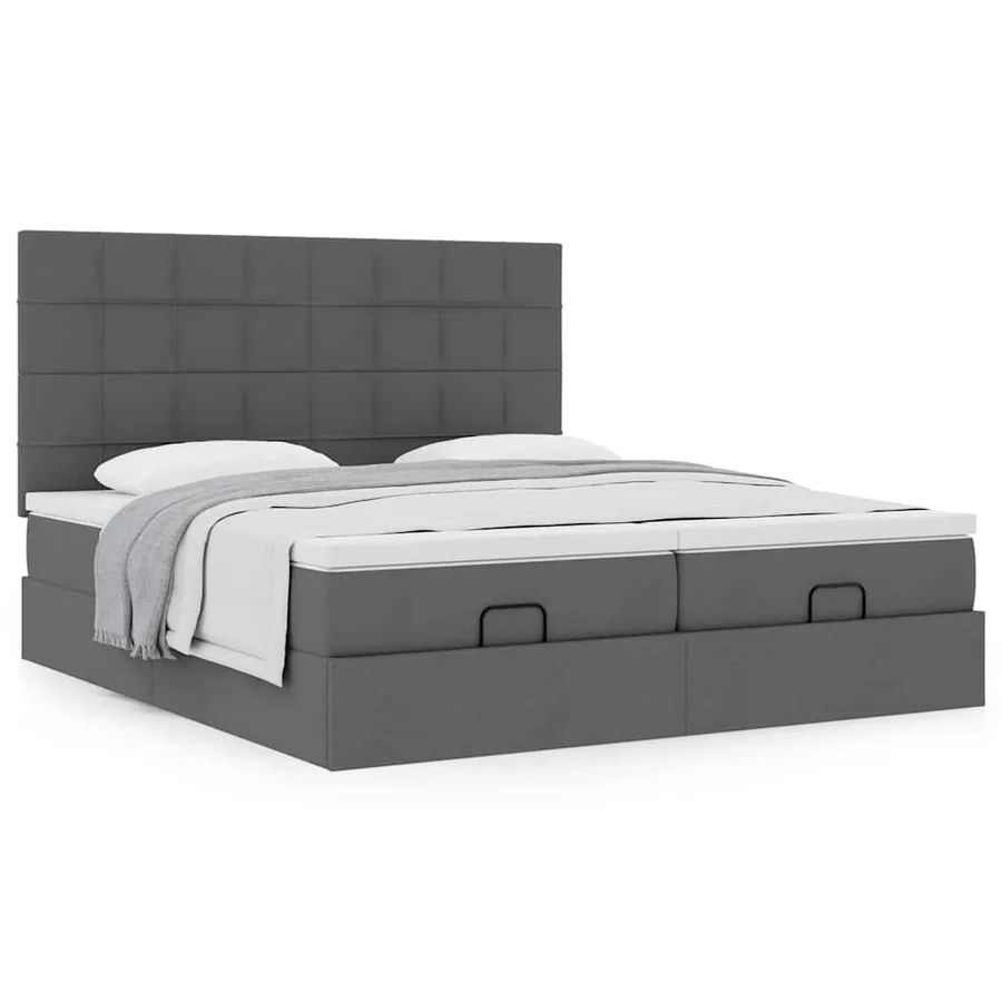 Cadre de lit ottoman avec matelas gris foncé 160x200cm tissu - 4