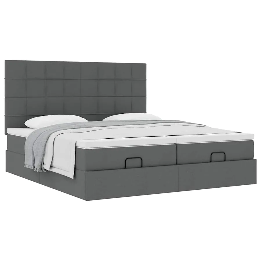 Cadre de lit ottoman avec matelas gris foncé 160x200cm tissu - 5