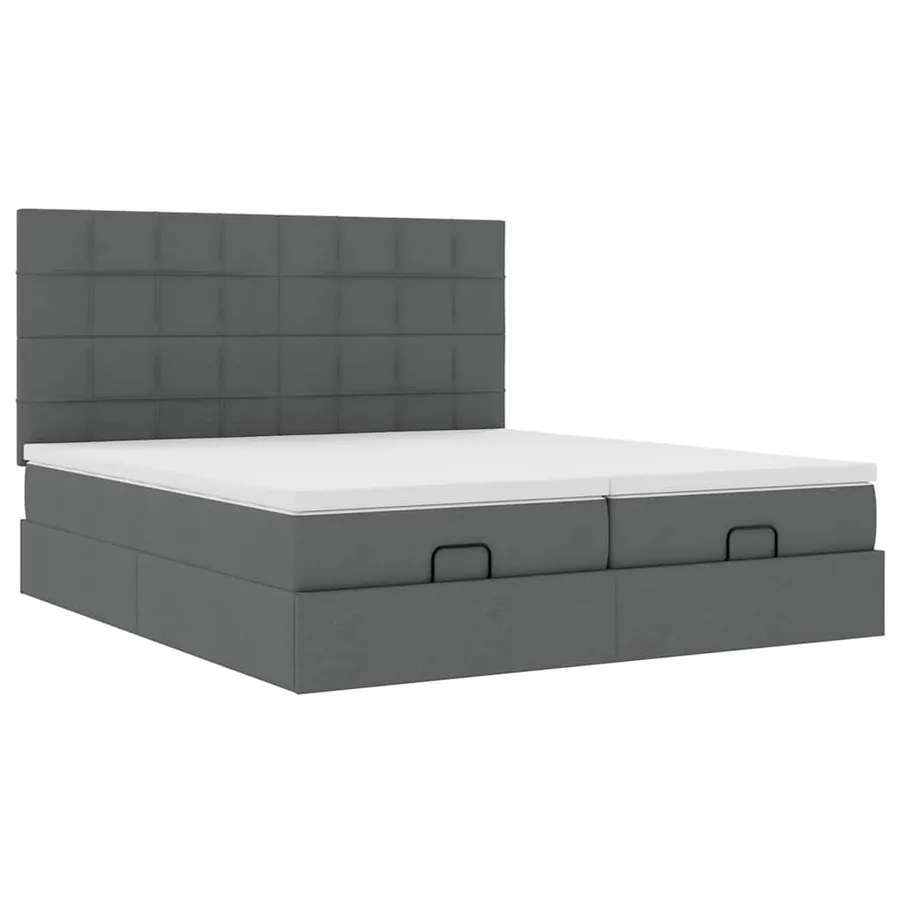 Cadre de lit ottoman avec matelas gris foncé 160x200cm tissu - 6