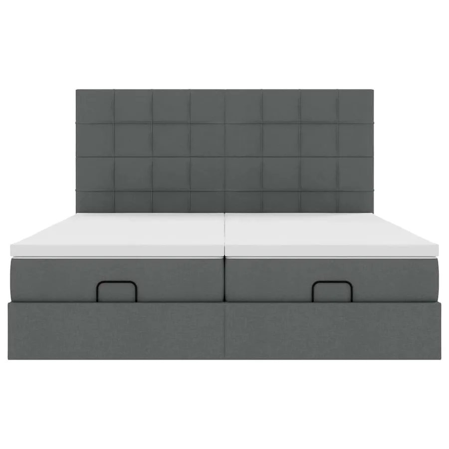 Cadre de lit ottoman avec matelas gris foncé 160x200cm tissu - 7
