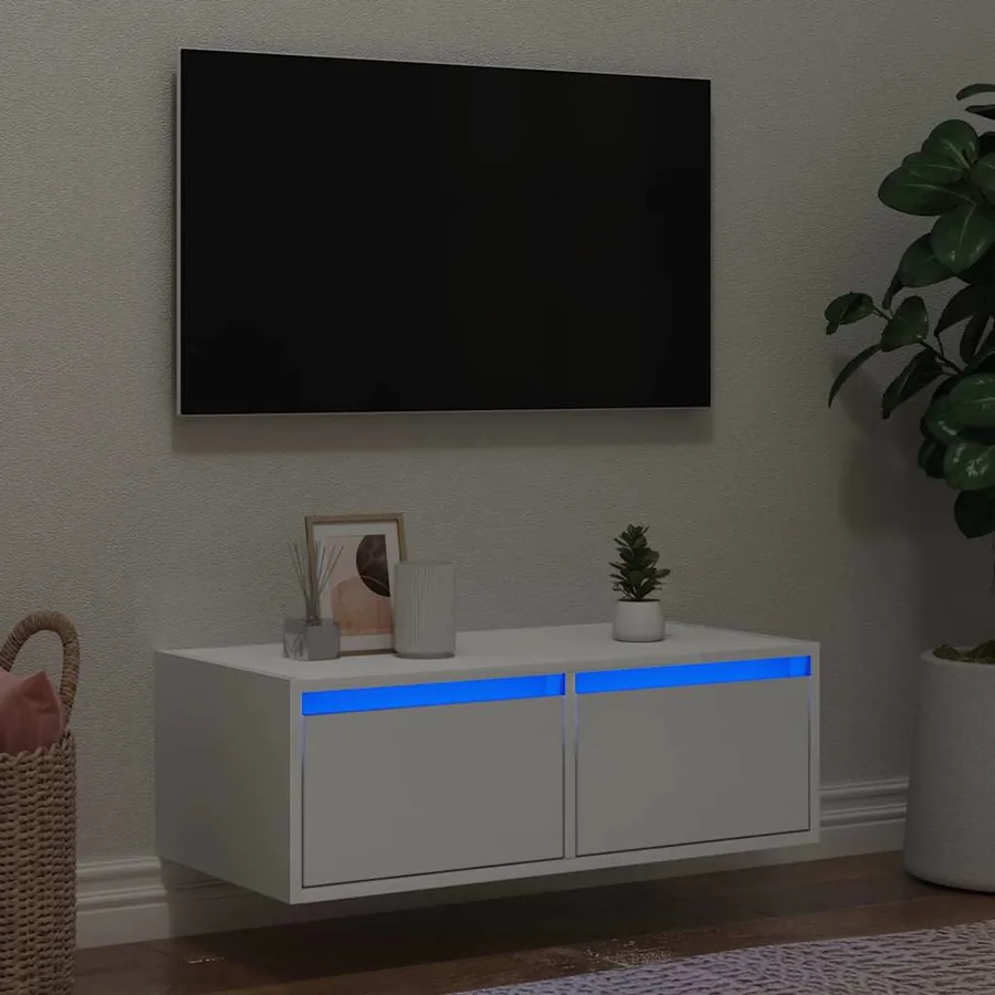 Meuble TV avec lumières LED blanc 75x35,5x25 cm