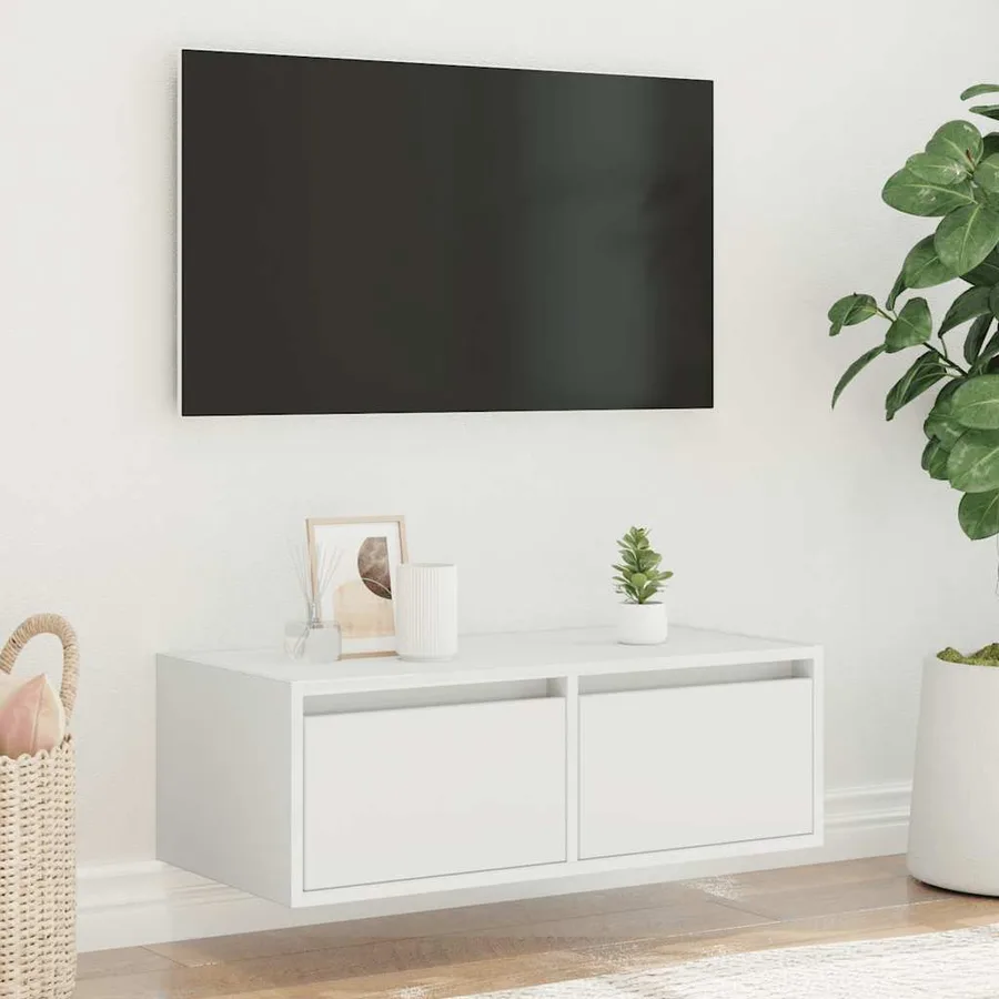 Meuble TV avec lumières LED blanc 75x35,5x25 cm - 4