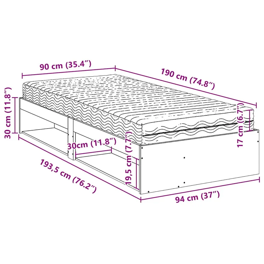 Lit de jour avec matelas blanc 90x190 cm bois de pin massif - 13