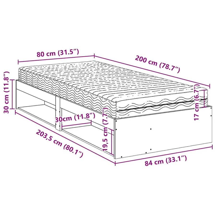 Lit de jour avec matelas blanc 80x200 cm bois de pin massif - 13