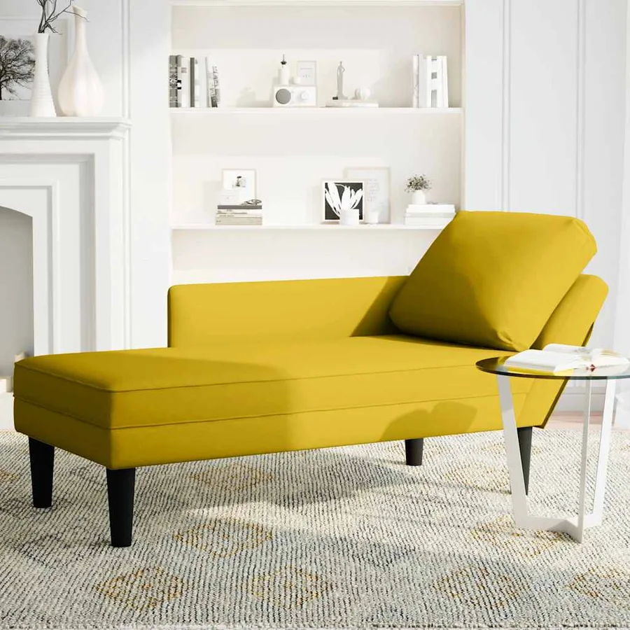 Fauteuil long avec coussin et accoudoir droit jaune velours - 3