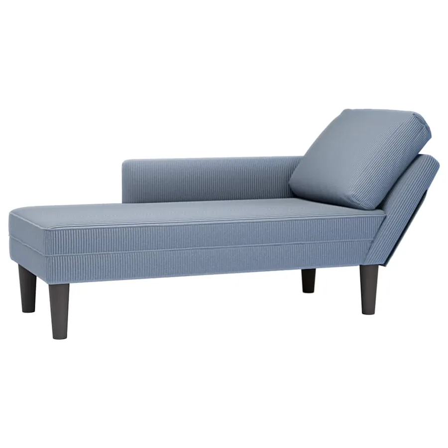 Chaise longue avec coussin bleu tissu en velours côtelé