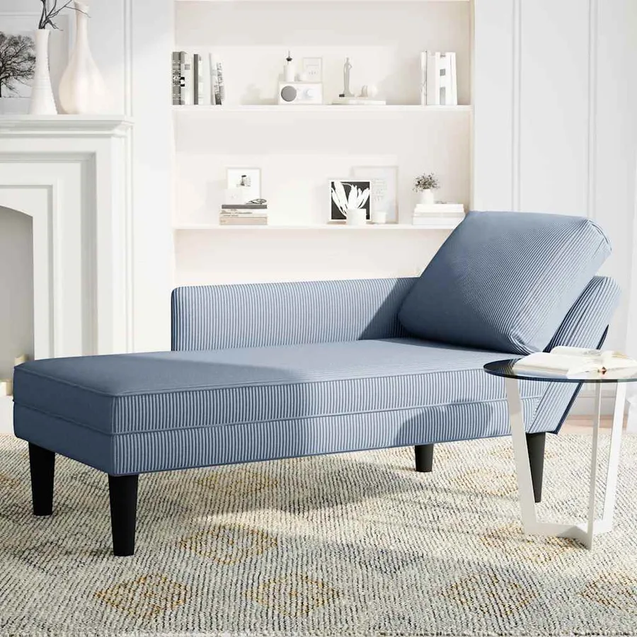 Chaise longue avec coussin bleu tissu en velours côtelé - 3