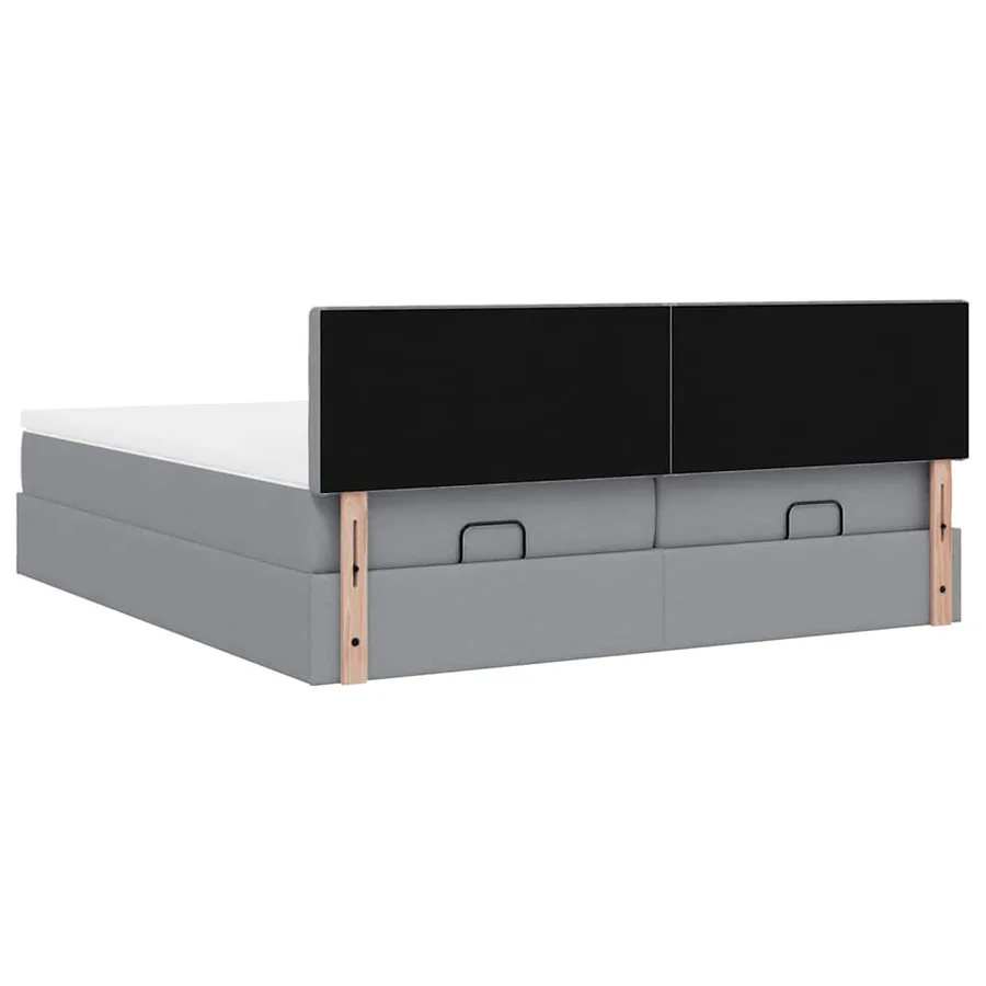 Cadre de lit ottoman et matelas gris clair 160x200cm tissu - 11