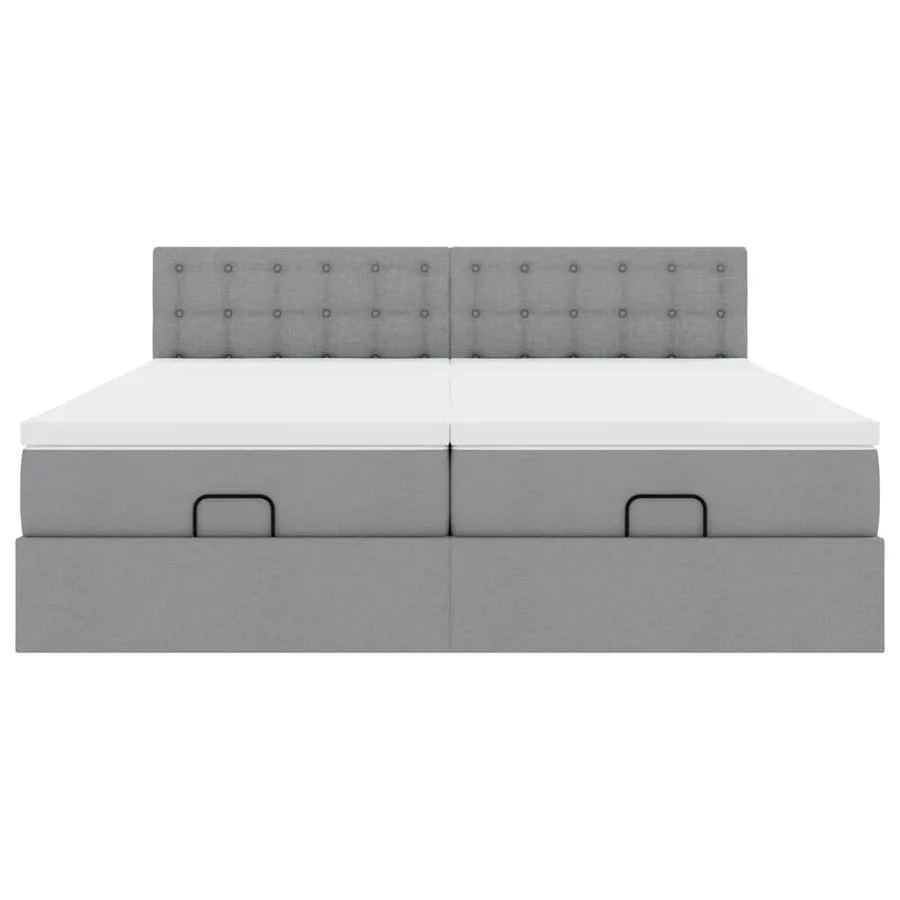 Cadre de lit ottoman et matelas gris clair 160x200cm tissu - 7