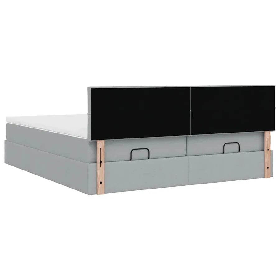 Cadre de lit ottoman et matelas gris clair 160x200cm tissu - 11