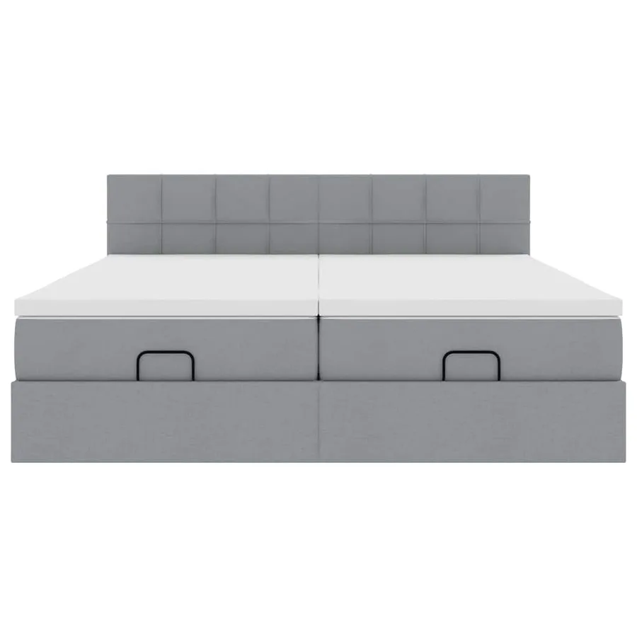 Cadre de lit ottoman et matelas gris clair 160x200cm tissu - 7