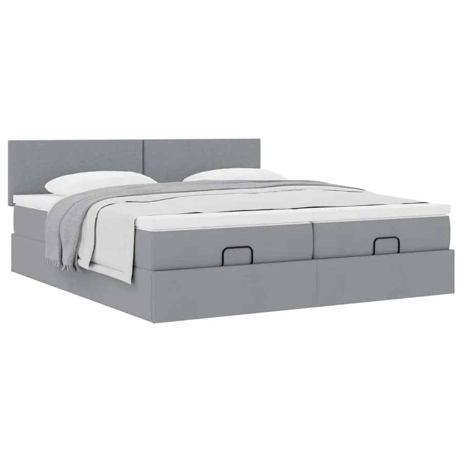 Cadre de lit ottoman et matelas gris clair 160x200cm tissu - 5