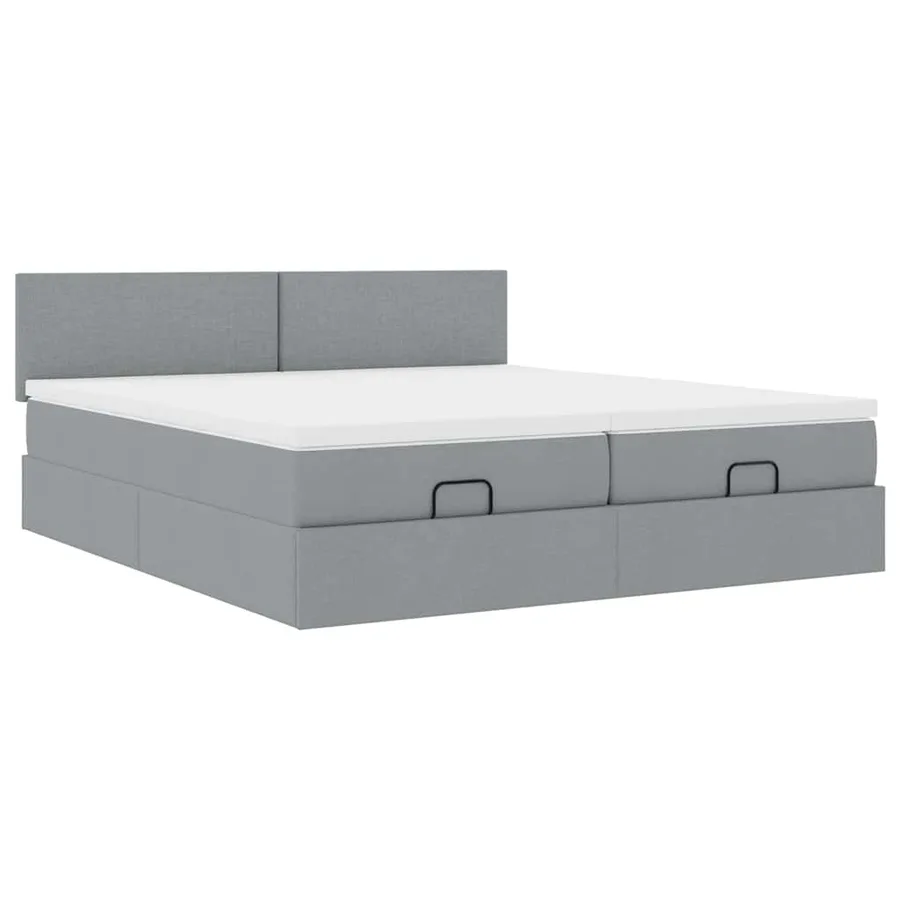 Cadre de lit ottoman et matelas gris clair 160x200cm tissu - 6