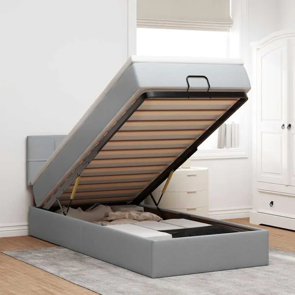 Cadre de lit ottoman avec matelas gris clair 80x200 cm tissu