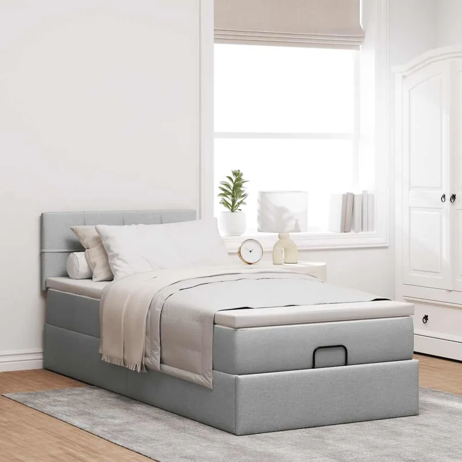 Cadre de lit ottoman avec matelas gris clair 80x200 cm tissu - 3