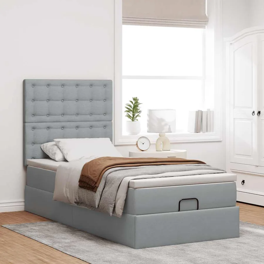Cadre de lit ottoman avec matelas gris clair 80x200 cm tissu - 3