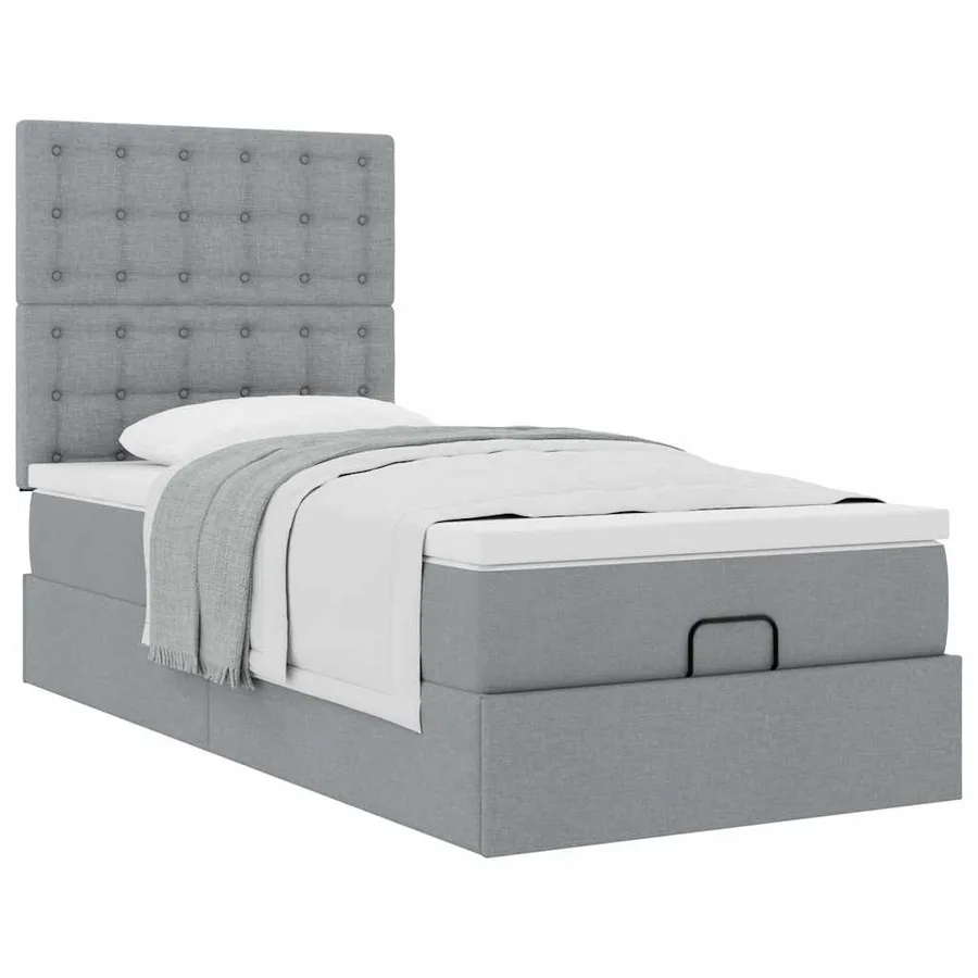 Cadre de lit ottoman avec matelas gris clair 80x200 cm tissu - 5