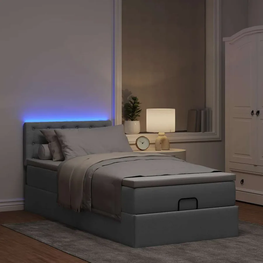Lit ottoman avec matelas et LED Gris clair 80x200cm tissu - 3