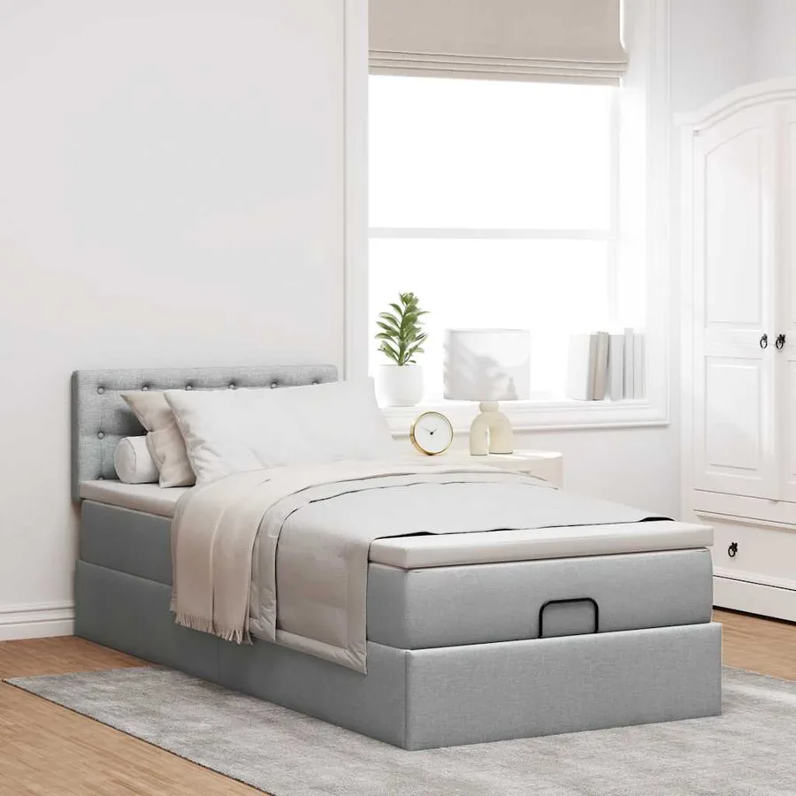 Lit ottoman avec matelas et LED Gris clair 80x200cm tissu - 6