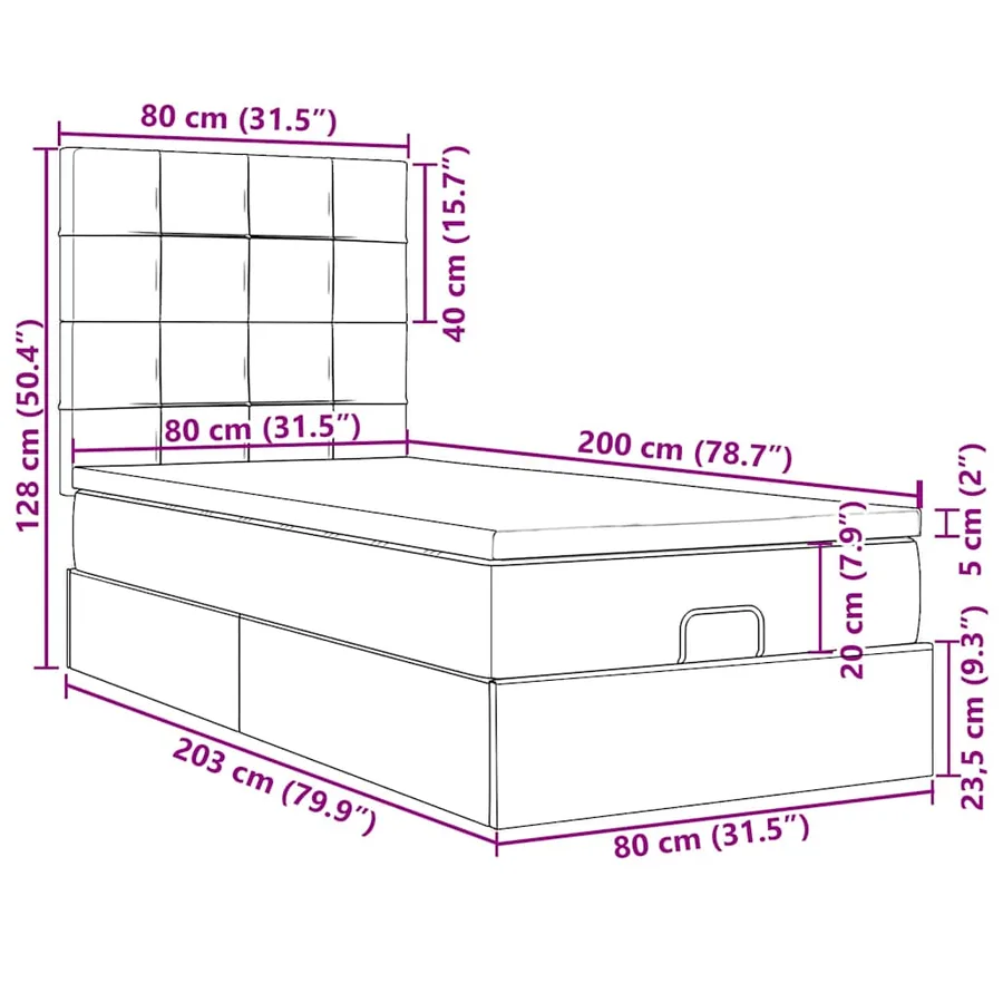 Lit ottoman avec matelas et LED Gris clair 80x200cm tissu - 18