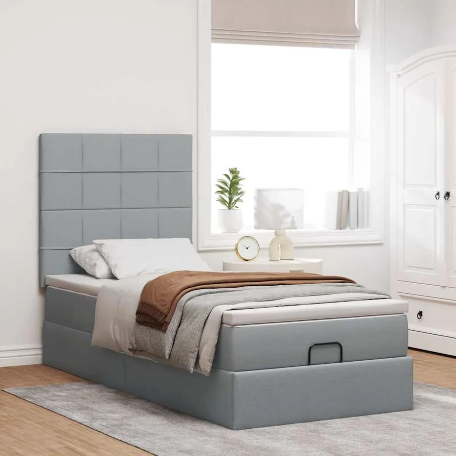 Lit ottoman avec matelas et LED Gris clair 80x200cm tissu - 4