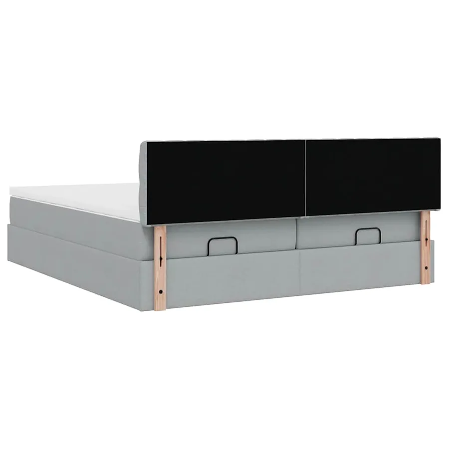 Cadre de lit ottoman et matelas gris clair 160x200cm tissu - 12