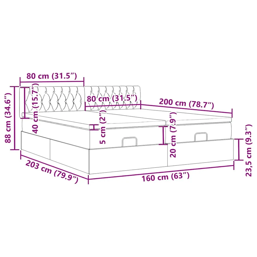 Cadre de lit ottoman et matelas gris clair 160x200cm tissu - 18