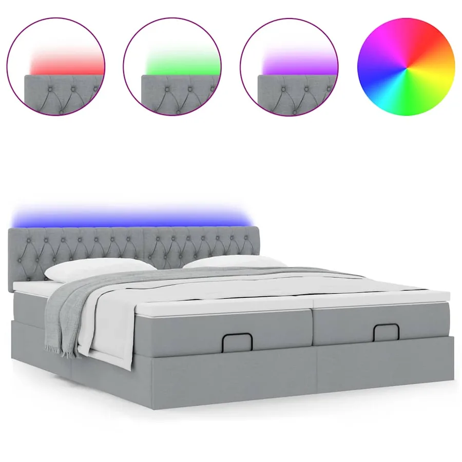Cadre de lit ottoman et matelas gris clair 160x200cm tissu - 5
