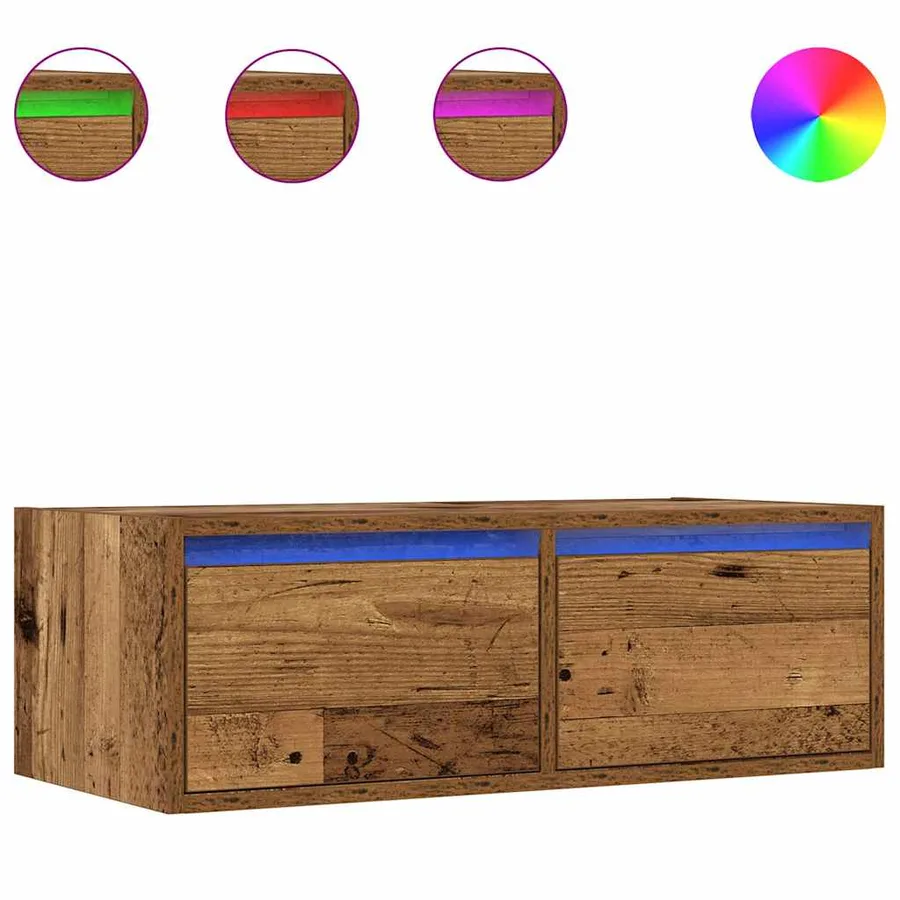 Meuble TV avec lumières LED vieux bois 75x35,5x25 cm - 2