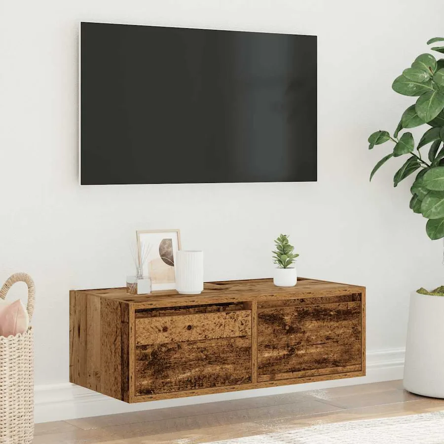 Meuble TV avec lumières LED vieux bois 75x35,5x25 cm - 4