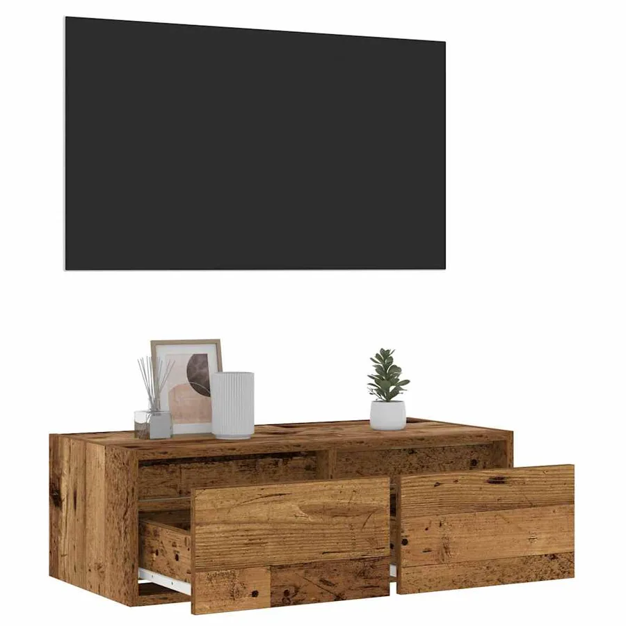 Meuble TV avec lumières LED vieux bois 75x35,5x25 cm - 5
