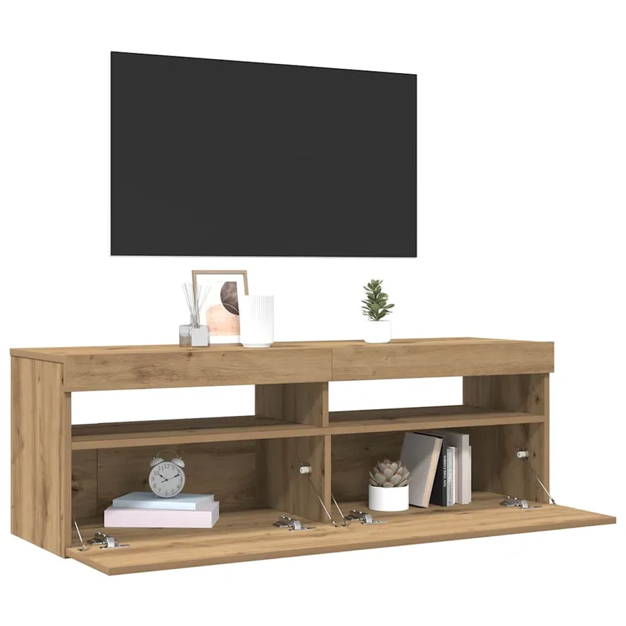 Meuble TV avec lumières LED chêne artisanal bois d'ingénierie - 13